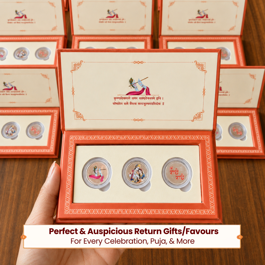 Radha Krishna Ji 999 Pure Silver Coin Gift Set - Folder Box - Set of 3 Coins (1 g Each, Total 3 g)