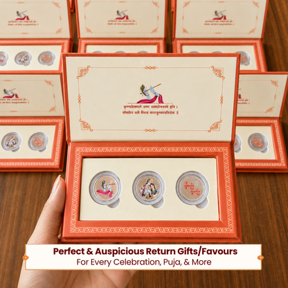 Radha Krishna Ji 999 Pure Silver Coin Gift Set - Folder Box - Set of 3 Coins (1 g Each, Total 3 g)