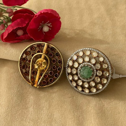 Classic Round Polki Earrings - 22K Gold Plated, 92.5 Pure Silver Base