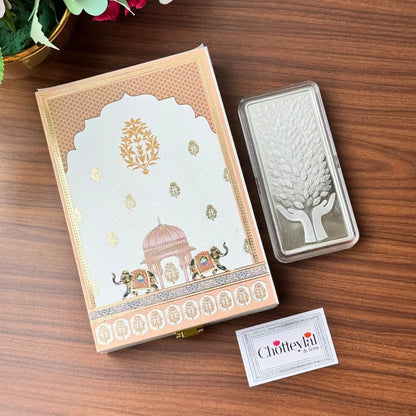 Leaf In Hand, Silver Finish, Bar Shape, 200 GM, 999 Purity Silver Coin – Ready To Ship