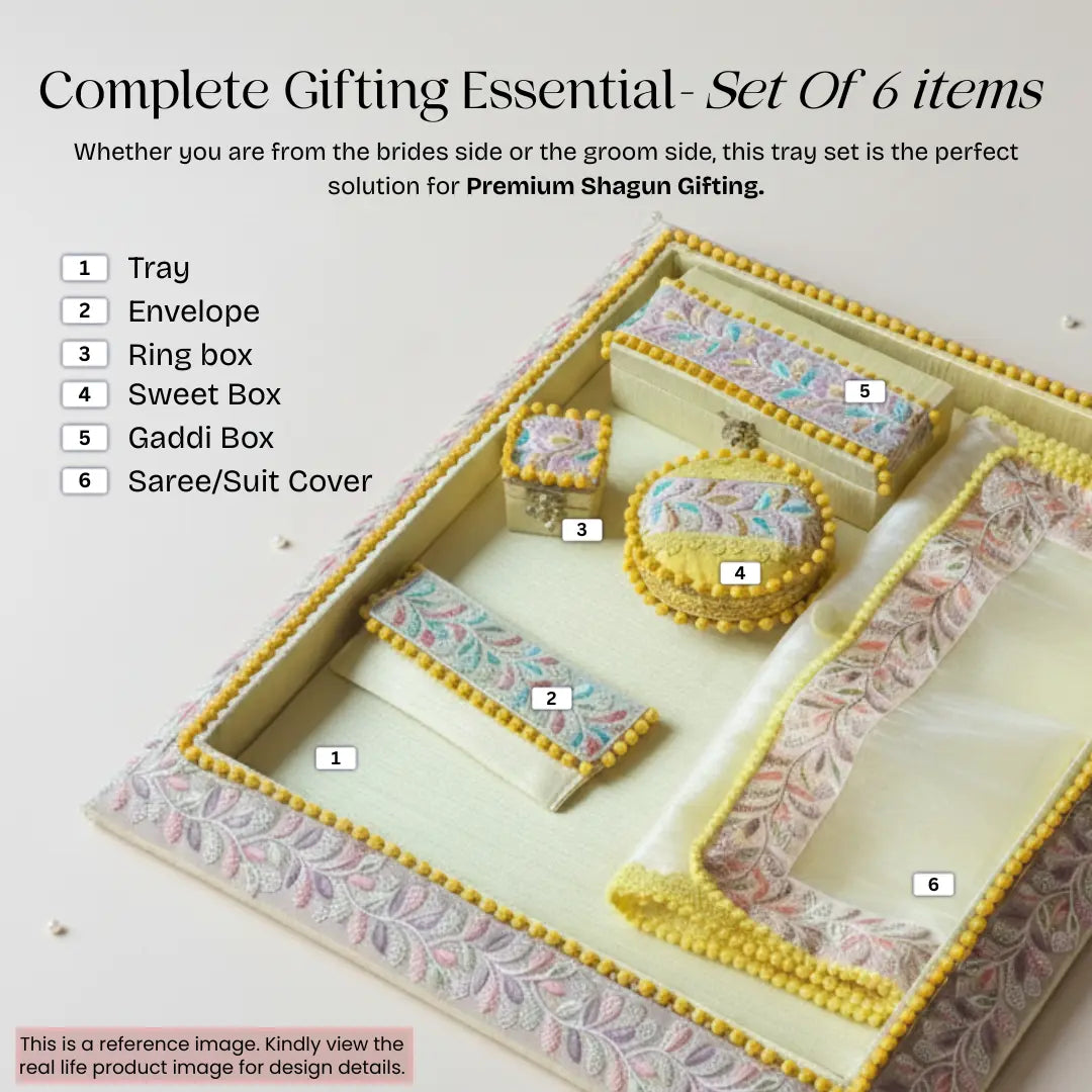 Premium Royal Yellow Shagun Tray Set