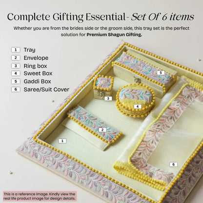 Premium Royal Yellow Shagun Tray Set