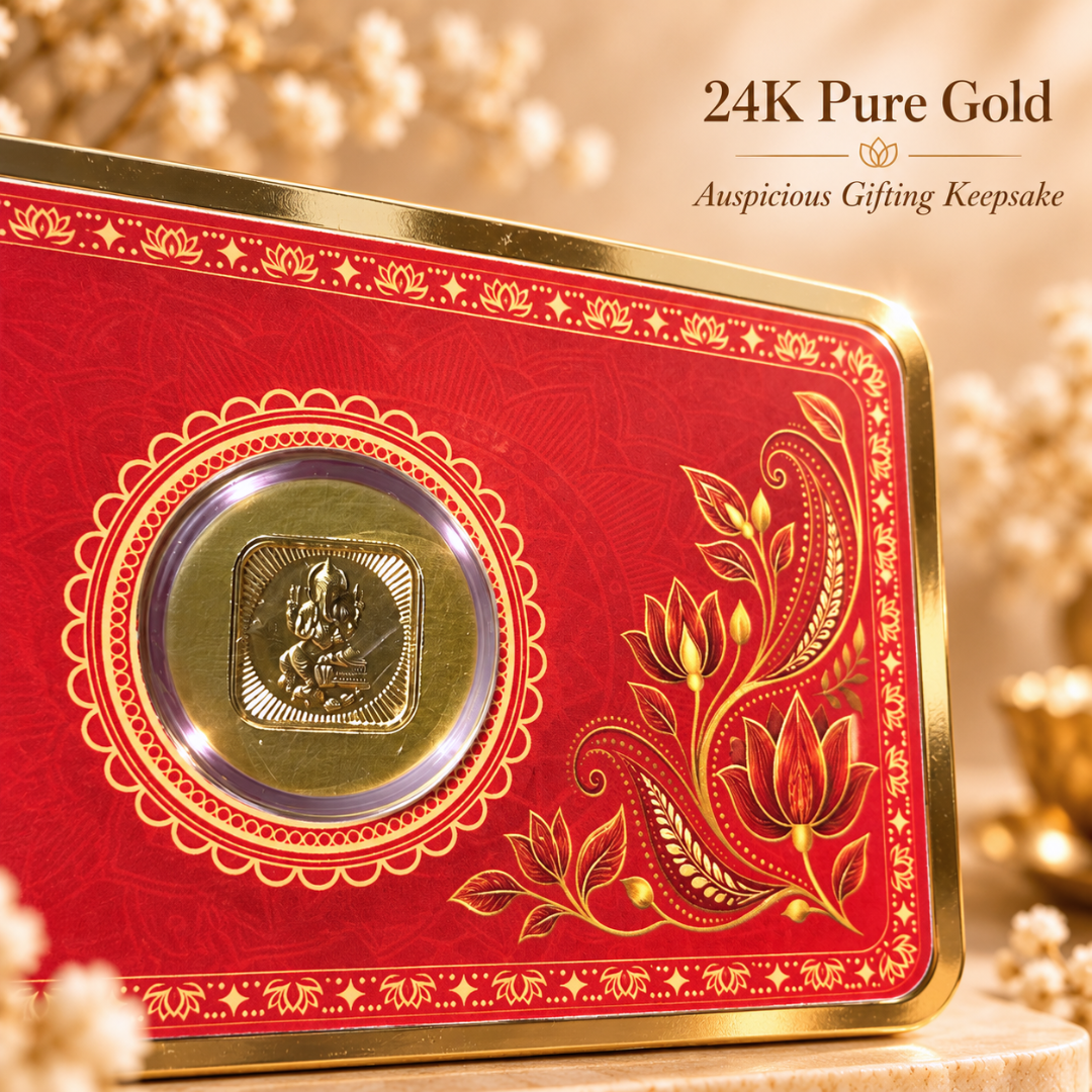 25mg Gold Ganesh Ji Coin | Shubh Blessings Designer Gift Card