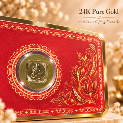 25mg Gold Ganesh Ji Coin | Shubh Blessings Designer Gift Card