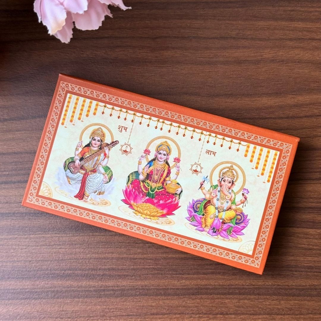 Laxmi, Ganesh, Saraswati ji, Silver, Folder Box, 3 Coins (1 GM Each), 999 Purity Silver Coins