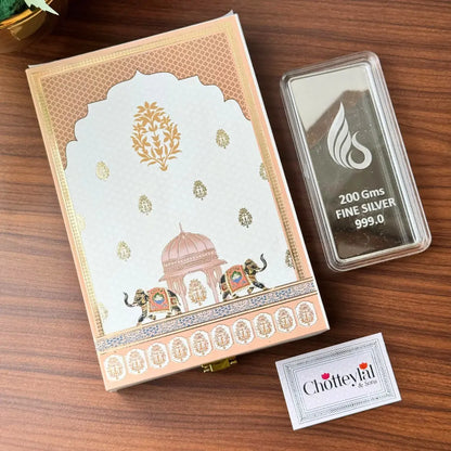 Leaf In Hand, Silver Finish, Bar Shape, 200 GM, 999 Purity Silver Coin – Ready To Ship