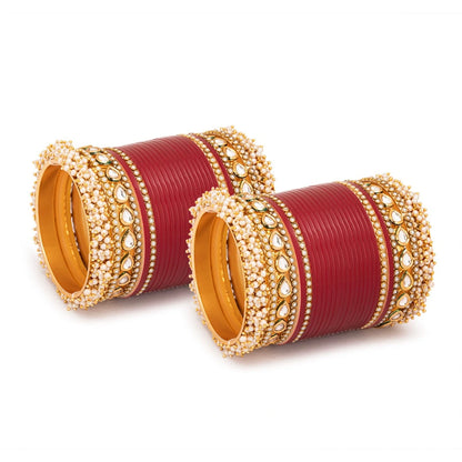 Hand Polished Maroon Chooda Set