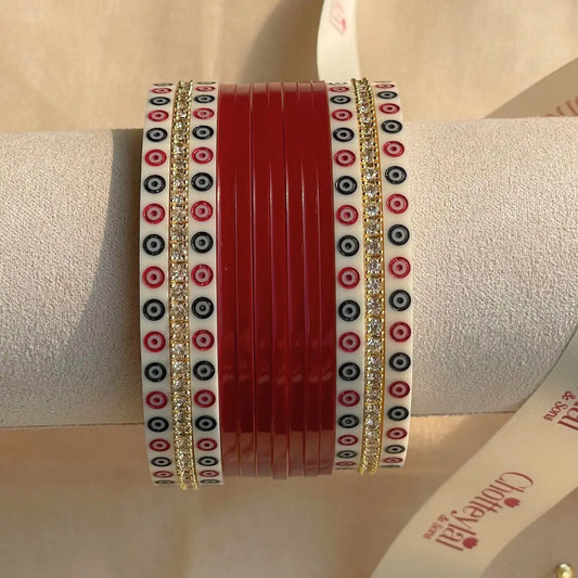 Pure Pearl Classic Heritage Diamond Maroon Chooda Set of 11