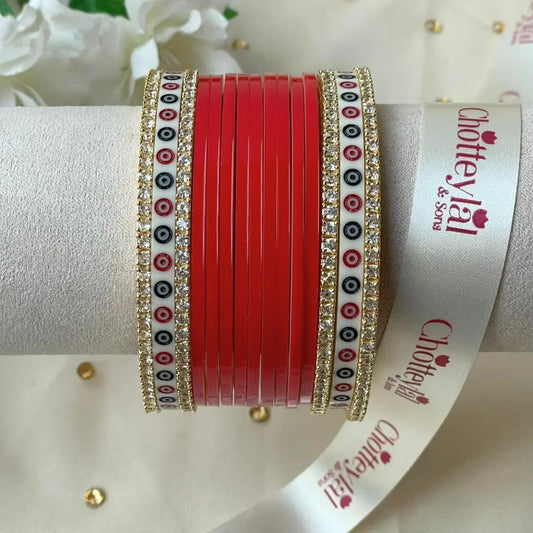 Pure Pearl Classic Diamond Red Chooda Set of 11