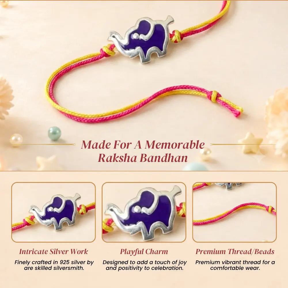 Royal Grace Rakhi – Handcrafted Elephant Motif in Pure 92.5 Silver
