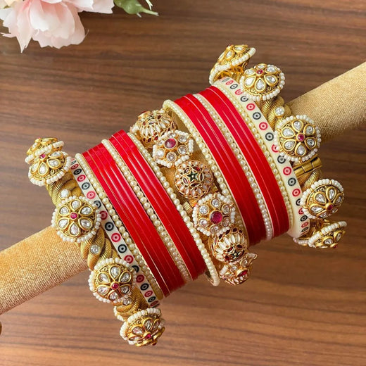 Pearl Classic Red Chooda - With Phool Pacheli Kadas