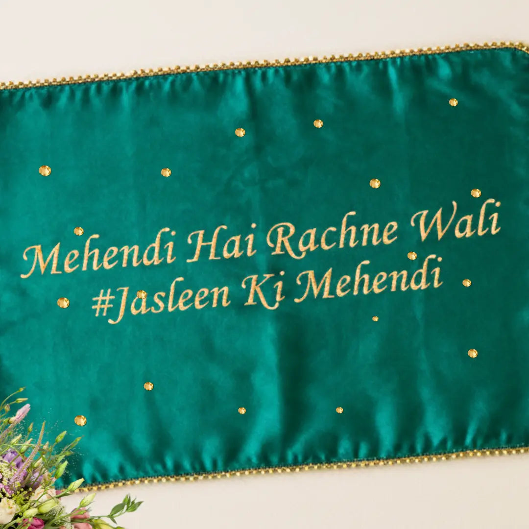 Green Mehndi Mat Customizable With 2 Line Text