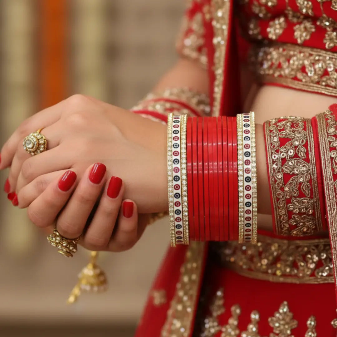 Pure Pearl Classic Diamond Red Chooda Set of 11