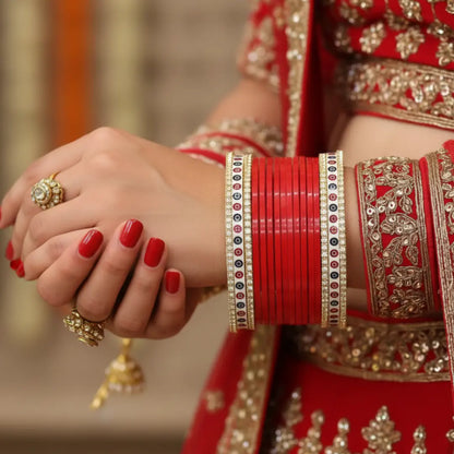 Pure Pearl Classic Diamond Red Chooda Set of 11