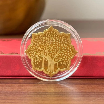 Banyan Tree, Silver (gold finish), Lotus Shape, 5 gm, 999 Purity Silver Coin - Ready To Ship