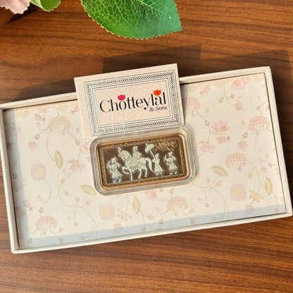 Aashirwaad Baraati Design, Rose Gold Finish, Dollar Shape, 20 gm, 999 Silver Coin Box Set – Ready to Ship