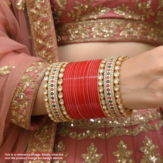 Pure Pearl Golden Glamour Kundan Red Chooda Set of 31
