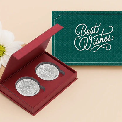 Banyan Tree, Silver, Round Shape, Set of 2 (10 Gram Each), Best Wishes Cover, 999 Purity Silver Coin - Ready To Ship