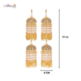 Golden Minimalist Dual Hanging Pearls & Motifs Bridal Kaleera