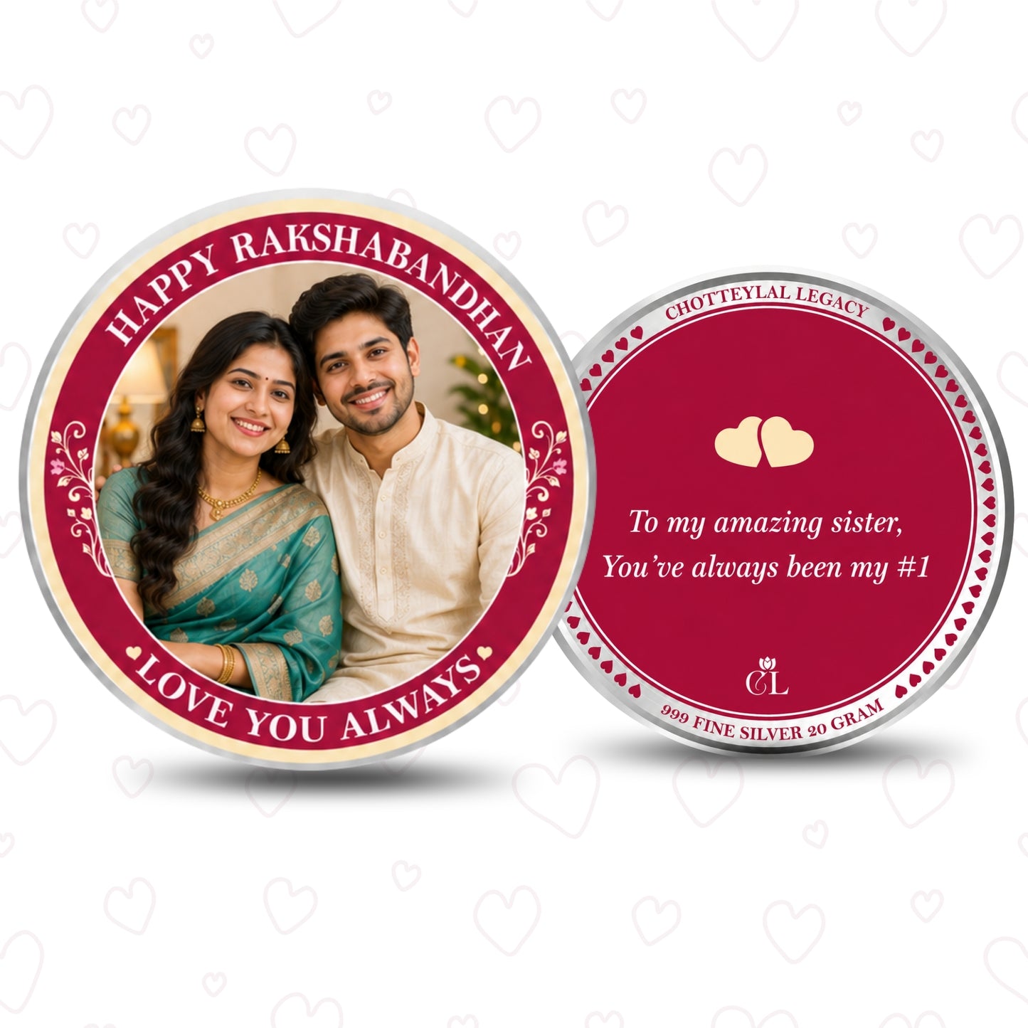 Love You Always Personalised Raksha Bandhan Photo Silver Coin Gift for Sister