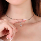 92.5 Sterling silver chain with princess solitaire pendant