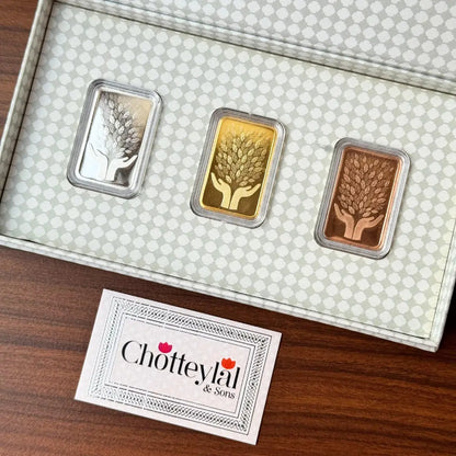 999 Pure Leaf in Hand Silver 15 gm Tri Colour Coin With White box