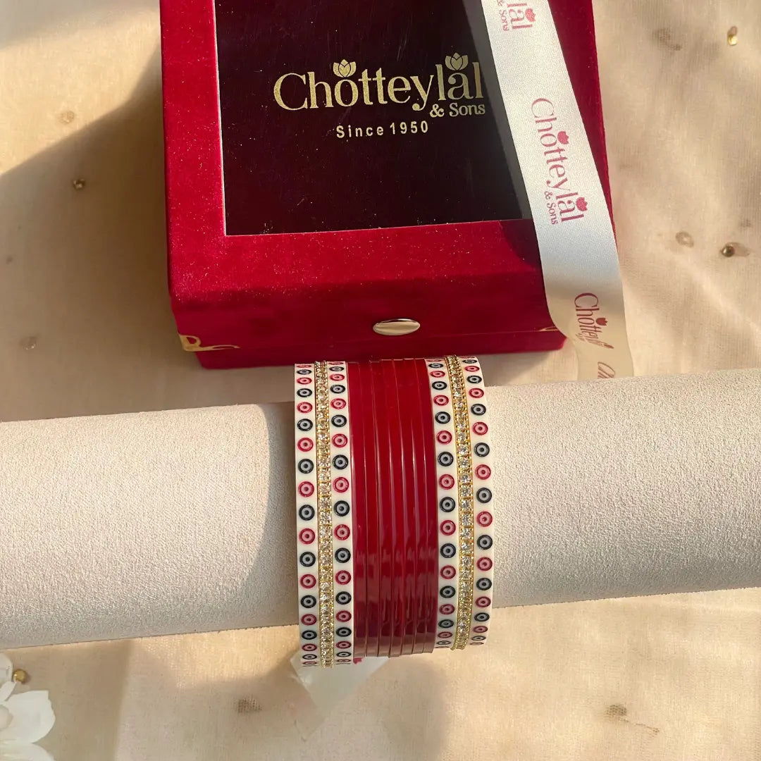 Pure Pearl Classic Heritage Diamond Maroon Chooda Set of 11