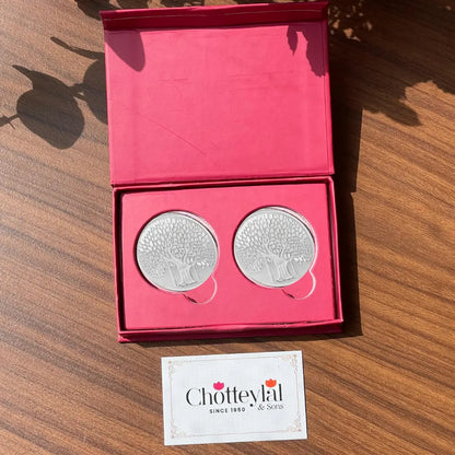 Banyan Tree, Silver, Round Shape, Set of 2 (10 Gram Each), Best Wishes Cover, 999 Purity Silver Coin - Ready To Ship