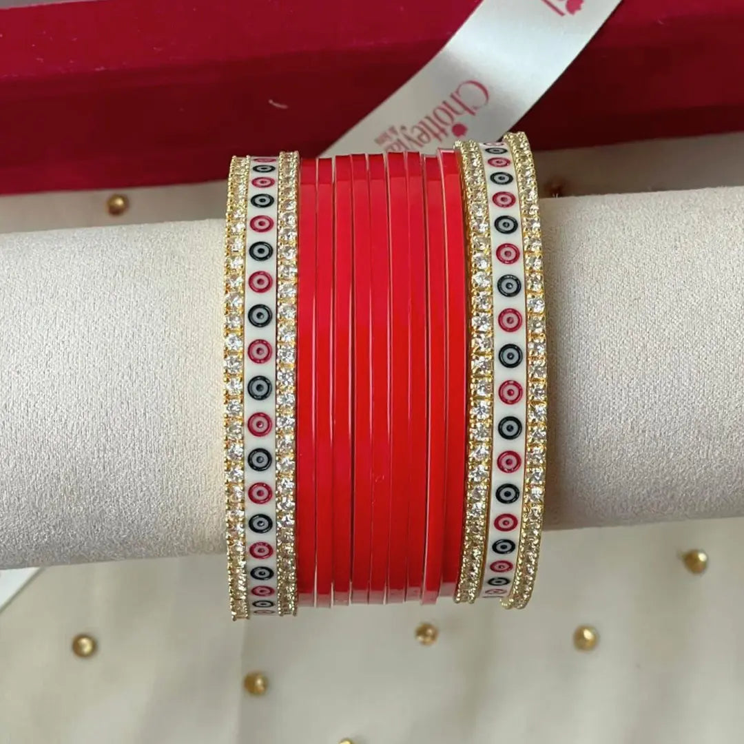 Pure Pearl Classic Diamond Red Chooda Set of 11