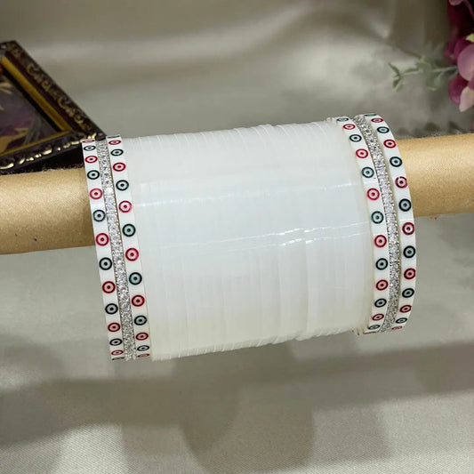 Traditional White Chuda Set With Shimmer Bangles