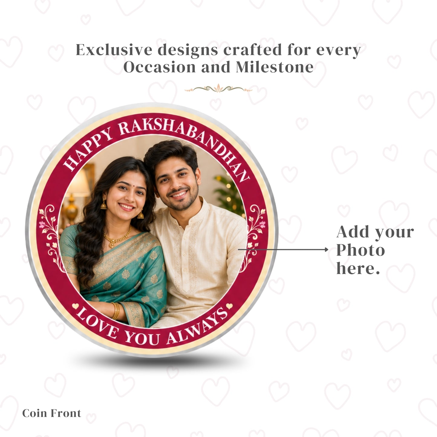 Love You Always Personalised Raksha Bandhan Photo Silver Coin Gift for Sister