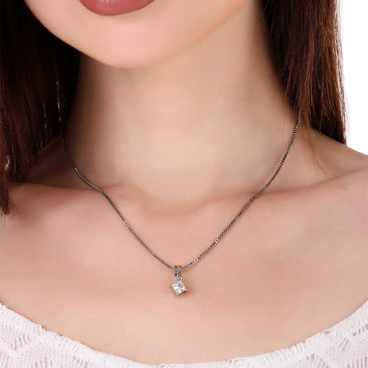 92.5 Sterling silver chain with princess solitaire pendant