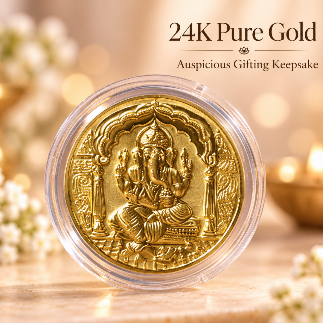 Ganesh Ji 100mg Gold Coin | Premium Blessings Card Gift