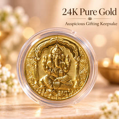 Ganesh Ji 100mg Gold Coin | Premium Blessings Card Gift
