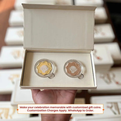 Lotus In Hand, Silver Finish, Lotus Shape, Set  of 2 Coins (Multiple Weights), 999 Purity, White Box - Ready To Ship