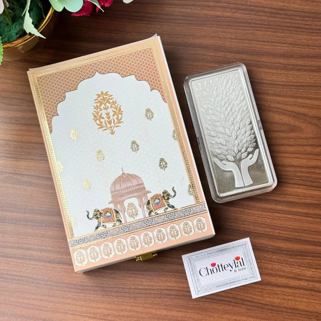 Leaf In Hand, Silver Finish, Bar Shape, 500 GM, 999 Purity Silver Coin – Ready To Ship