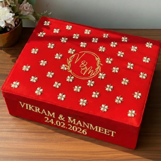 Premium Red Customised Chooda Box with Logo & Text