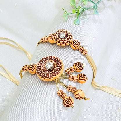 Pair Rakhi - Attractive Design Golden Designer Motifs