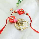 Pair Rakhi - Big Red Stone White Pearls