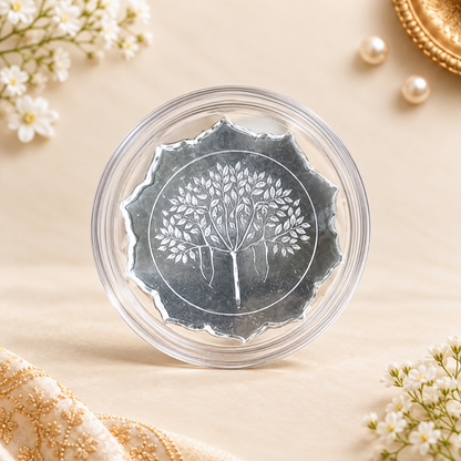 Celebration Peacock Design 25 Coin Box, Banyan Tree Design, Star Shape - Set of 25 Coins (2 g Each, Total 50 g)