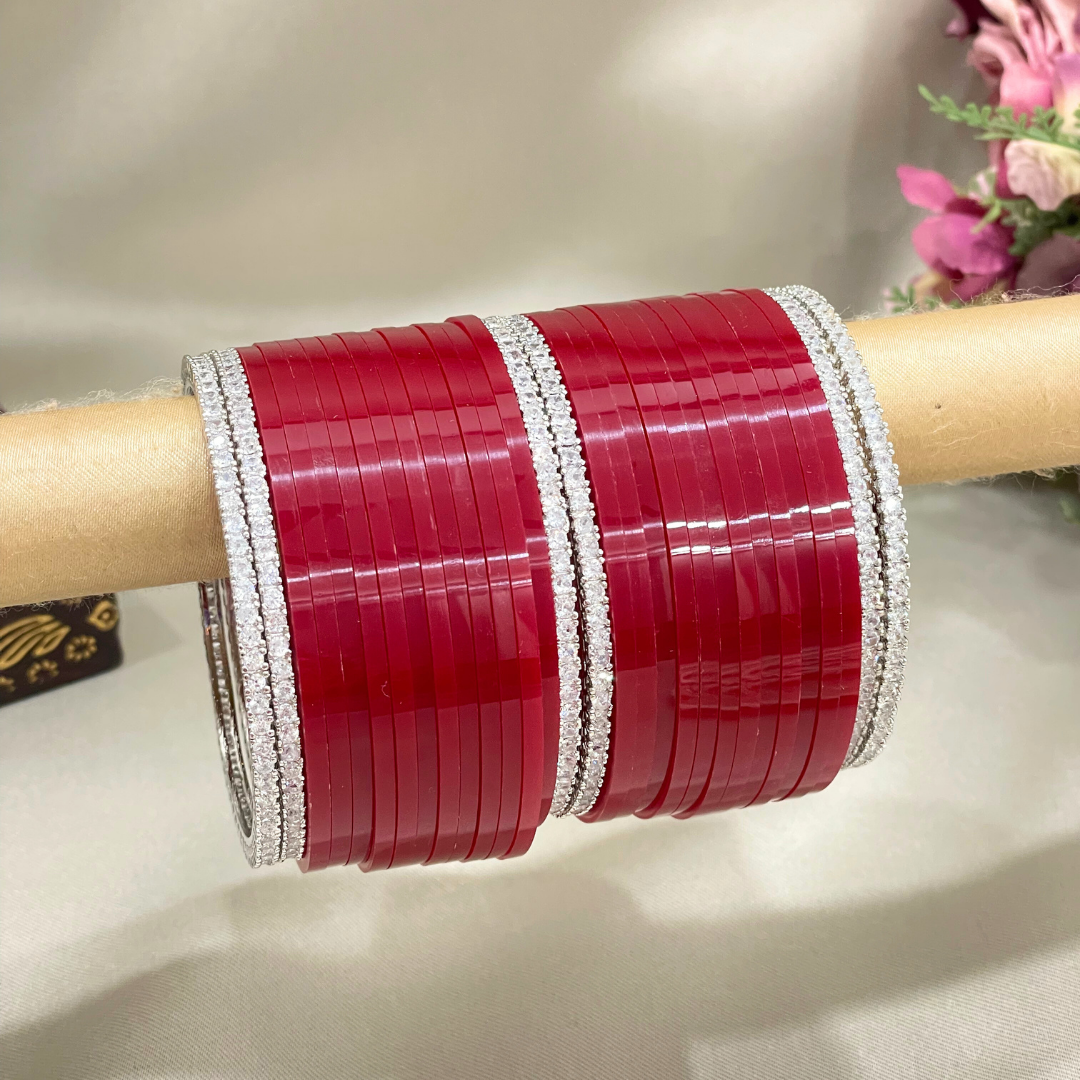 Deep Red Chuda Design With AD Bangles