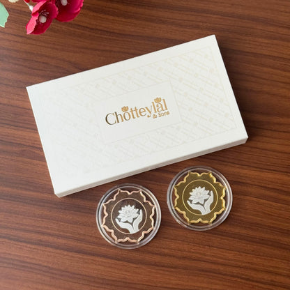 Lotus In Hand Design, Rose Gold & Gold Finish, Lotus Shape, Set  of 2 Coins (25 Grams Each), 999 Purity Silver Coin - Ready To Ship