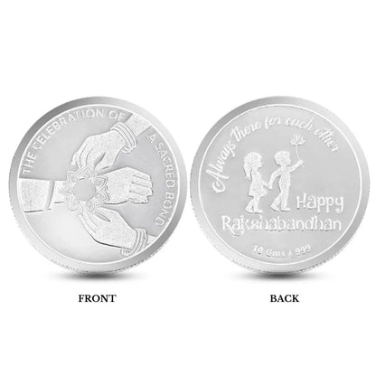 Classic Happy Rakhi Gift, Rakhi On Hand Coin, Set of 2 (10 Gram Each) - 999 Purity Silver Coin - Ready To Ship