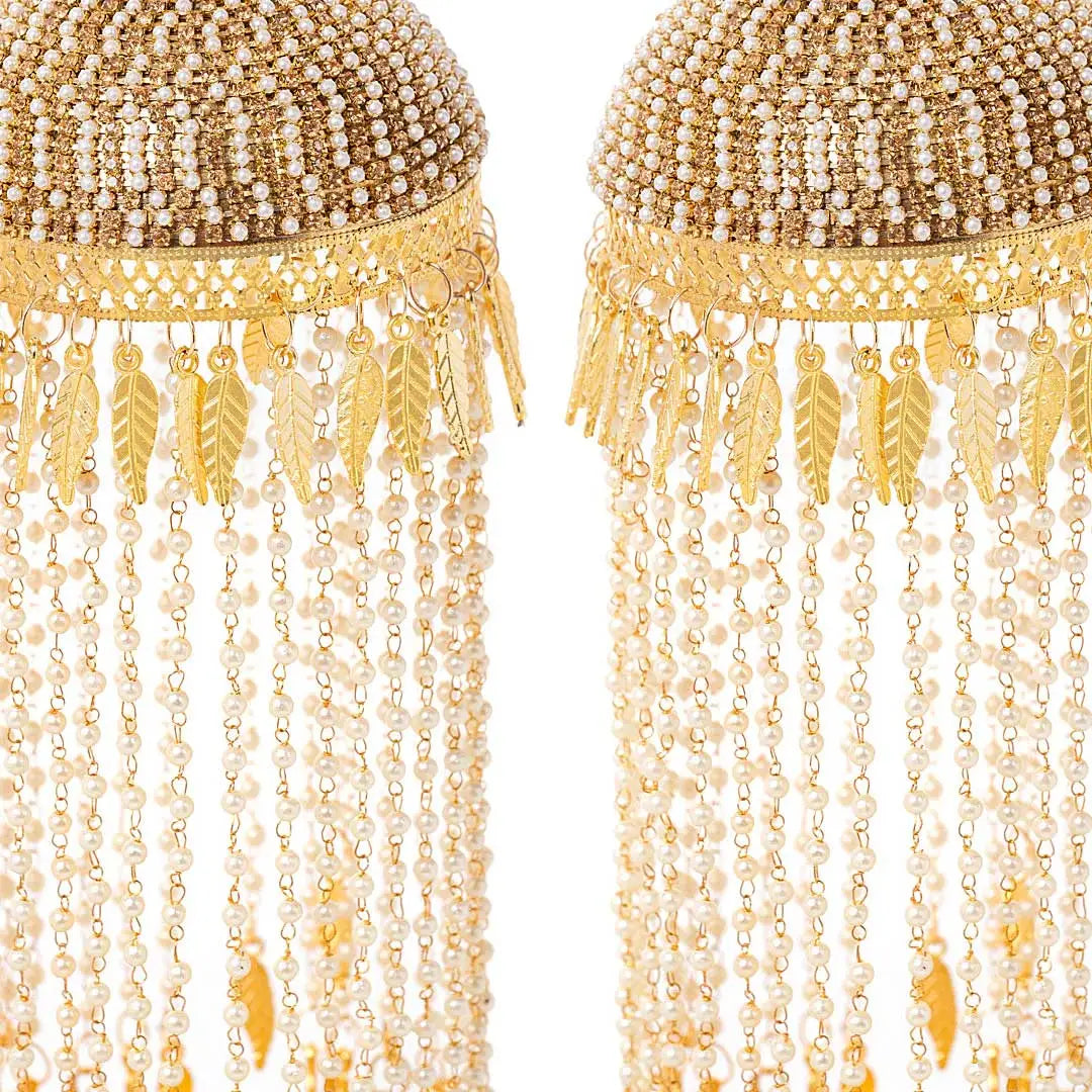 Golden Pearl Strings Dome Ends Long Bridal Kaleera