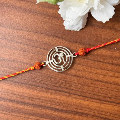 Sacred Bond Rakhi – Om with Rudraksha Detailing in 92.5 Silver