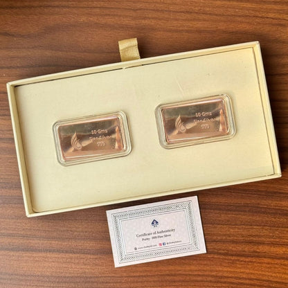 Shubh Vivah Baraati Design, Rose Gold Finish, Dollar Shape, Set of 2 (10 Gram Each) ,999 Silver Coin Box Set – Ready to Ship