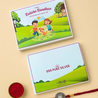 Sibling Goals, Happy Raksha Bandhan Box, Rakhi On Hand 10gm Silver Coin - 999 Purity Silver Coin