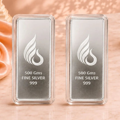 Leaf in Hand 1 Kg Premium Banyan Tree Silver Bar Set of 2 {500g Each}