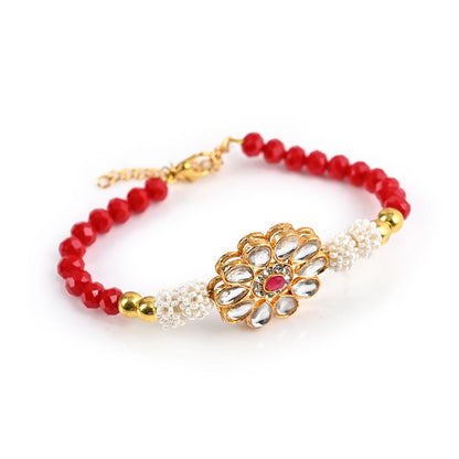 Pair Rakhi -Beatiful Design Kundan Flower Pearl and Beads