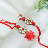 Pair Rakhi - Big Red Flower Design